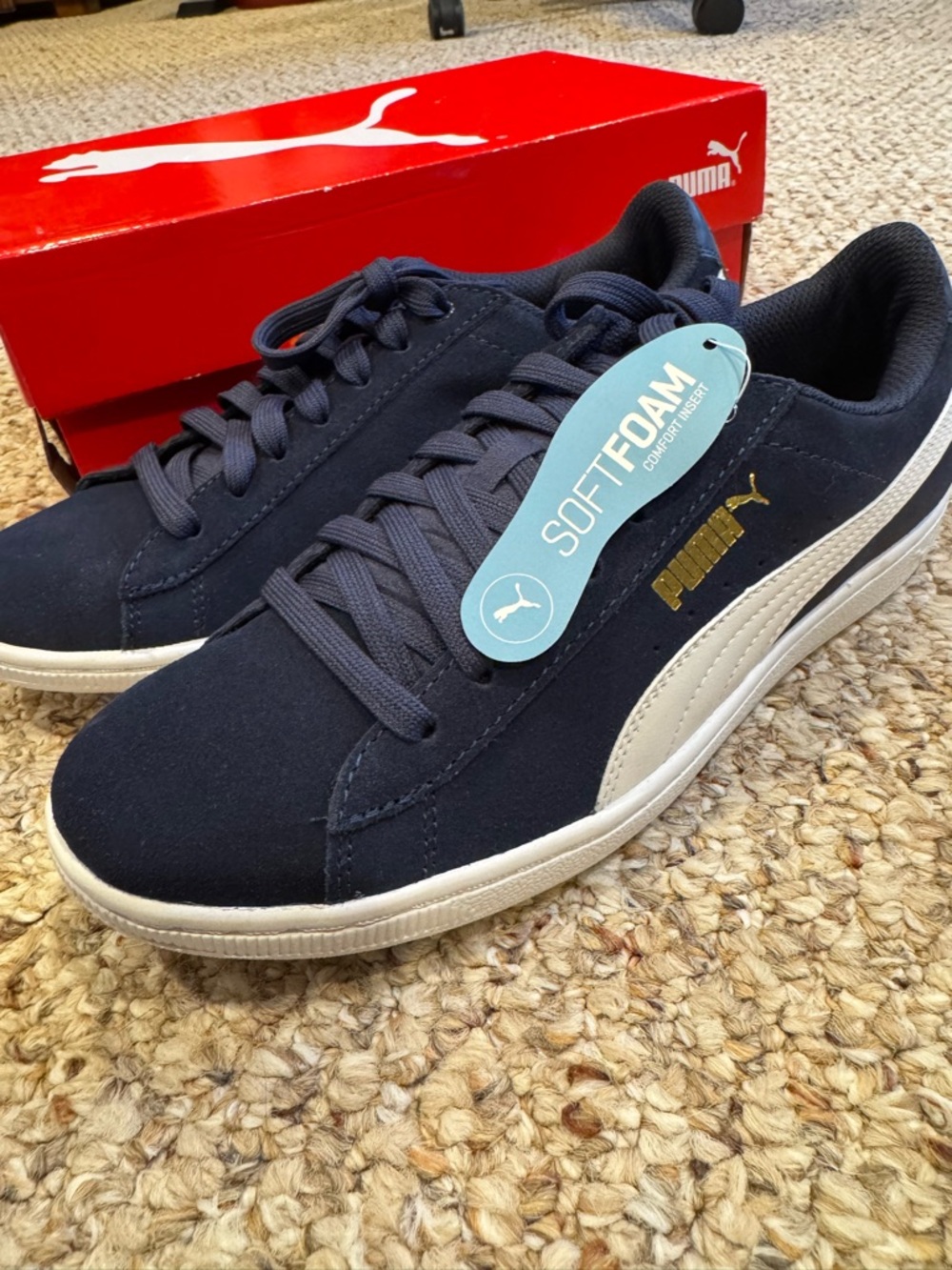 Puma Vikky SFoam Navy and White Suede SoftFoam Sneakers